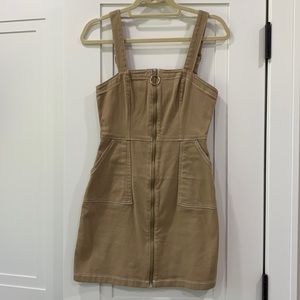 H&M divided tan dress with white stitching & detail zipper